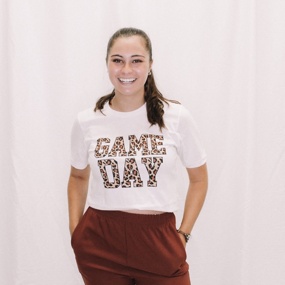 LEOPARD PRINT GAME DAY GRAPHIC TEE NWT